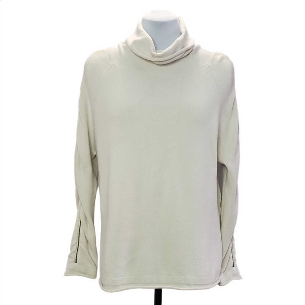 FRENCH CONNECTION Cream mock/cowl neck high low zipper detail sweater